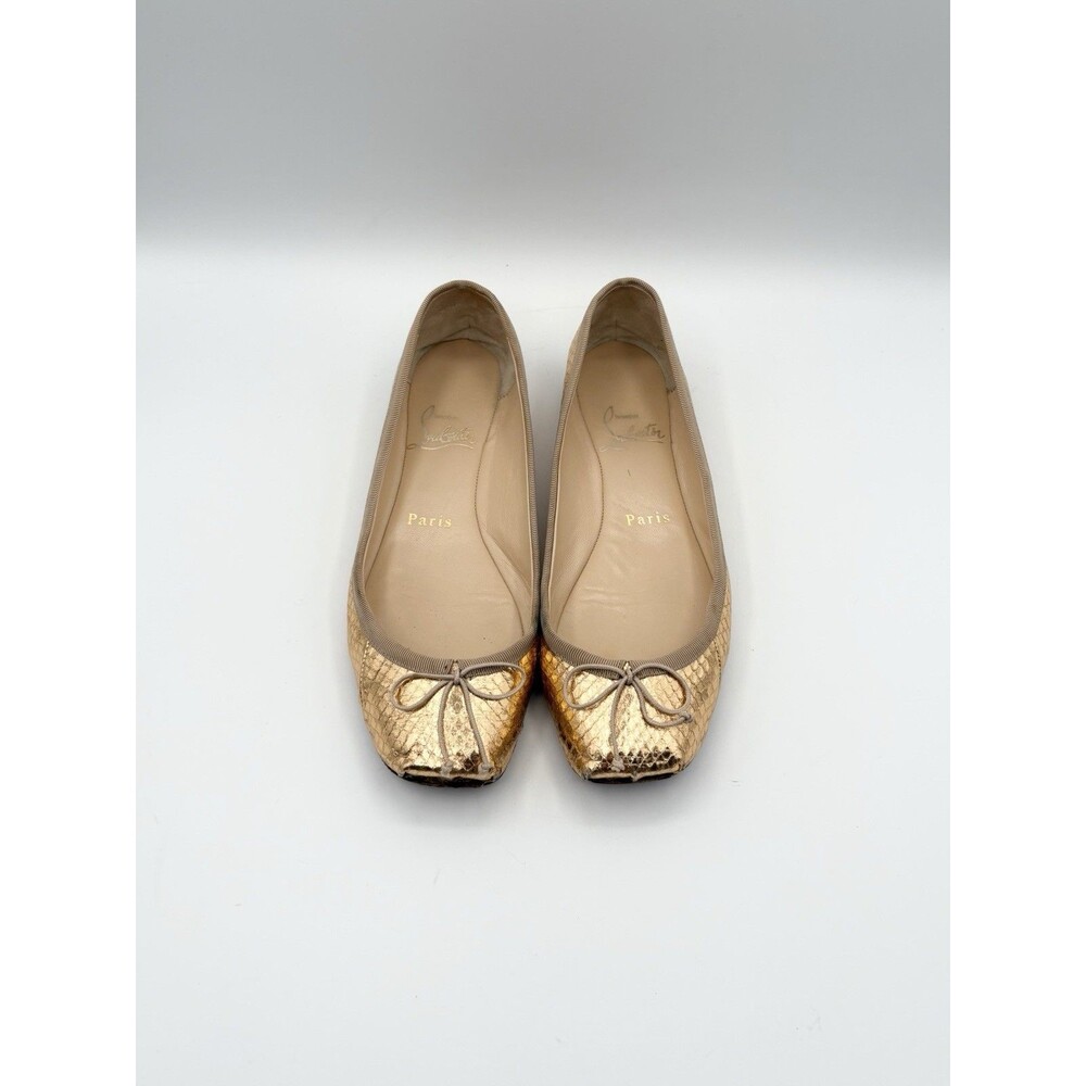 Christian Louboutin Gold Leather Square Toe Rosella Ballet Flats Size EU 36.5 - Picture 2 of 15